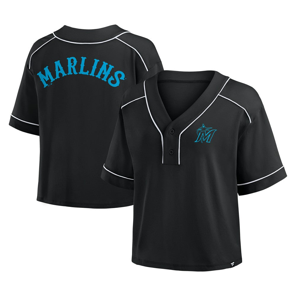 Miami Marlins Women's Oversized Champ Game Cropped  V-Neck T-Shirt - Black