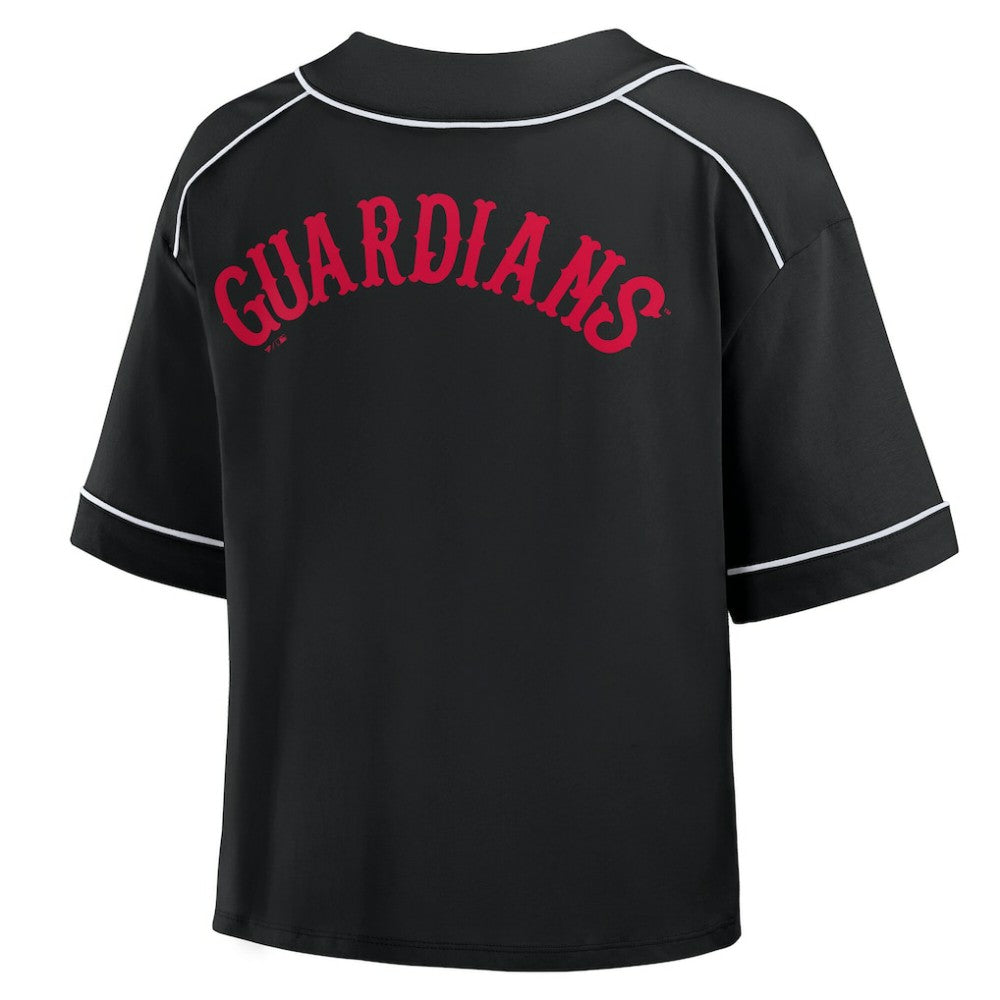 Cleveland Guardians Women's Oversized Champ Game Cropped  V-Neck T-Shirt - Black
