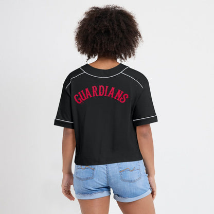 Cleveland Guardians Women's Oversized Champ Game Cropped  V-Neck T-Shirt - Black
