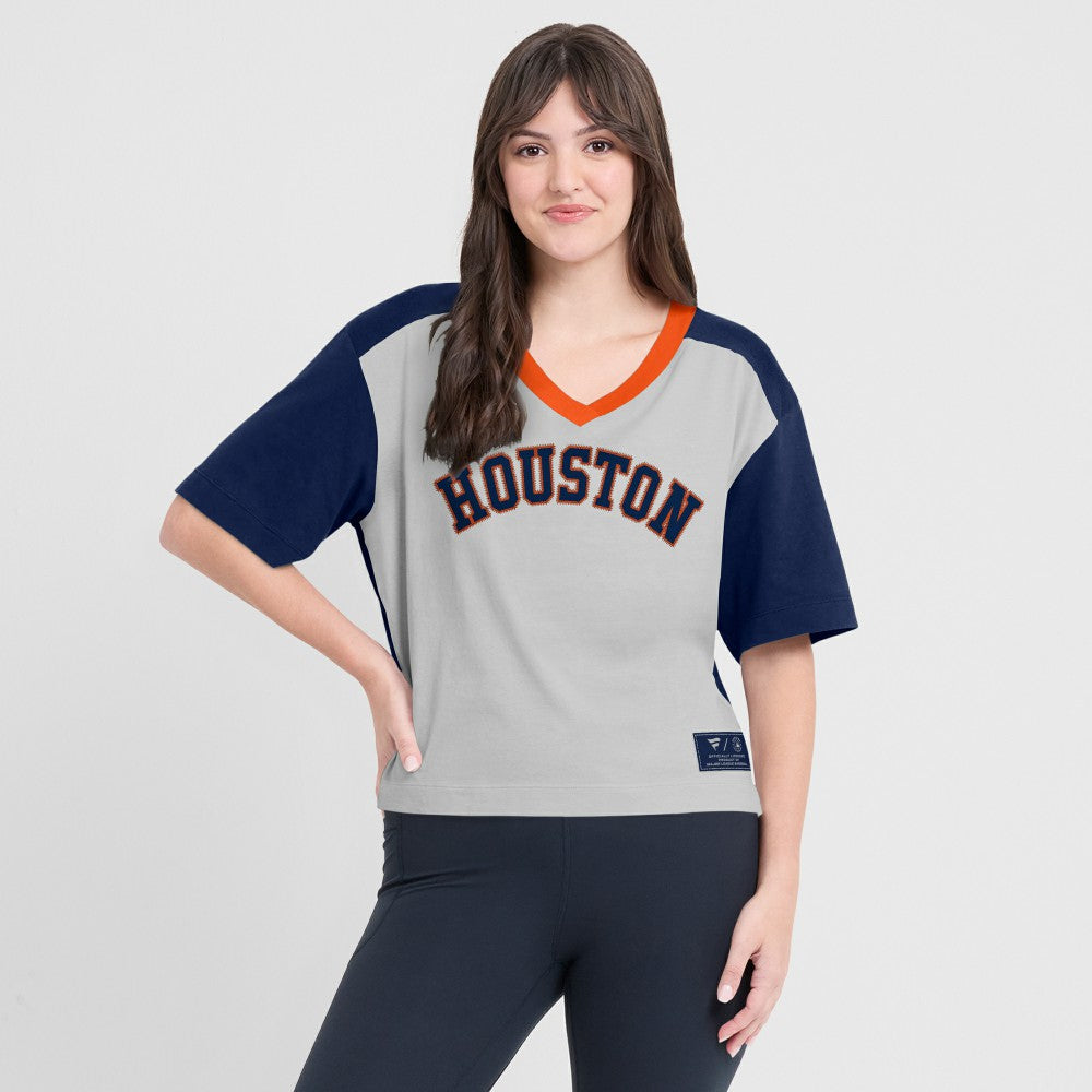 Houston Astros Oversized Race To Win V-Neck T-Shirt - Navy/Graphite