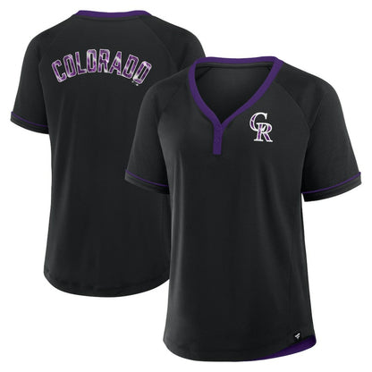 Colorado Rockies Women's League Diva Star Raglan V-Neck T-Shirt - Black