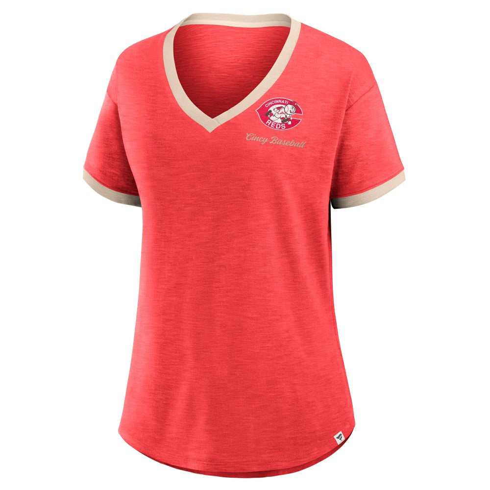 Cincinnati Reds Women's Binge Worthy Stadium Slub V-Neck T-Shirt - Red