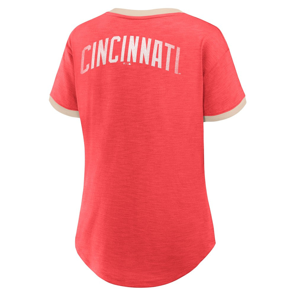 Cincinnati Reds Women's Binge Worthy Stadium Slub V-Neck T-Shirt - Red