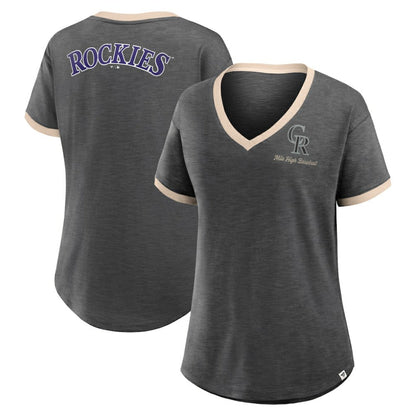 Colorado Rockies Women's Binge Worthy Stadium Slub V-Neck T-Shirt - Black