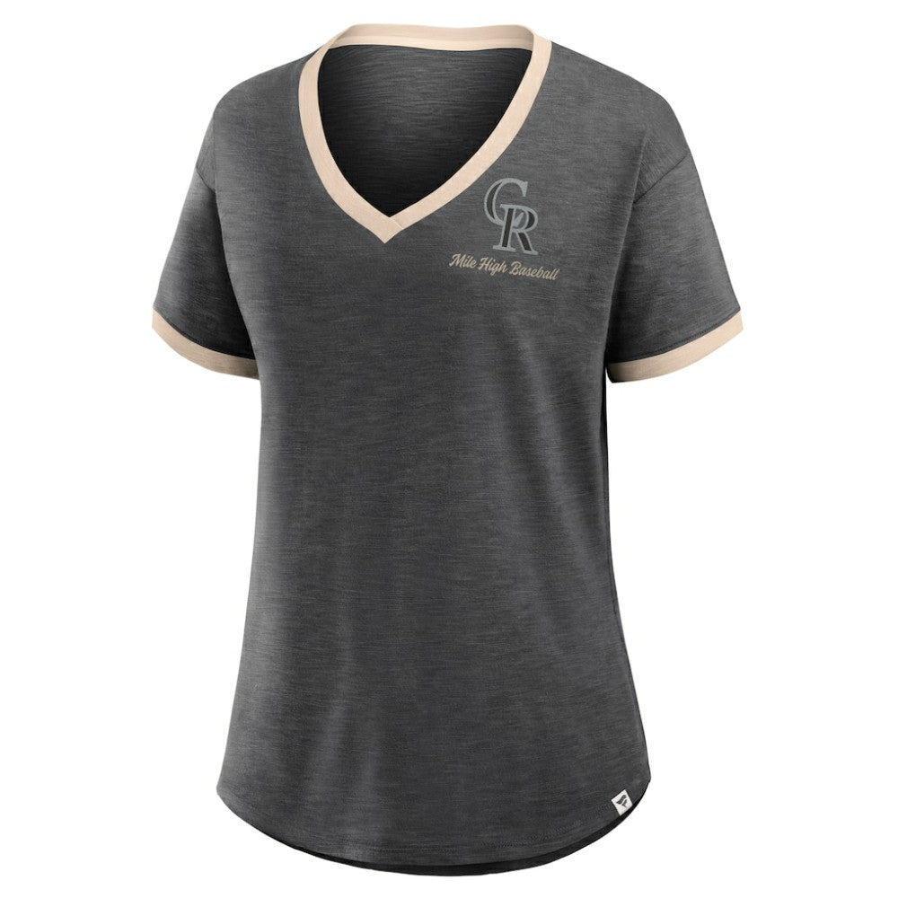 Colorado Rockies Women's Binge Worthy Stadium Slub V-Neck T-Shirt - Black