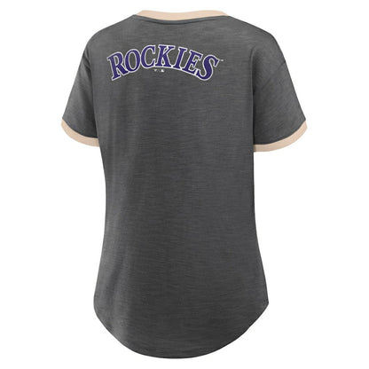 Colorado Rockies Women's Binge Worthy Stadium Slub V-Neck T-Shirt - Black