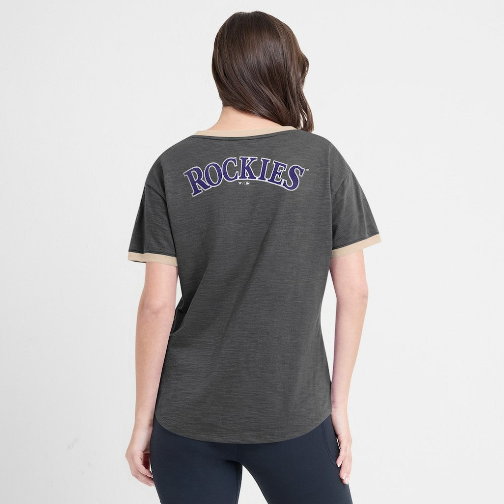 Colorado Rockies Women's Binge Worthy Stadium Slub V-Neck T-Shirt - Black