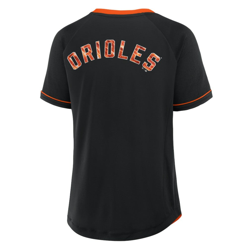 Baltimore Orioles Women's Cooperstown Collection League Diva Raglan V-Neck T-Shirt - Black