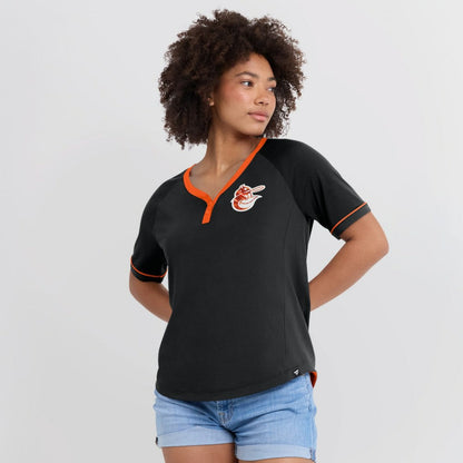 Baltimore Orioles Women's Cooperstown Collection League Diva Raglan V-Neck T-Shirt - Black