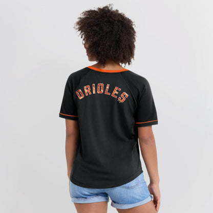 Baltimore Orioles Women's Cooperstown Collection League Diva Raglan V-Neck T-Shirt - Black