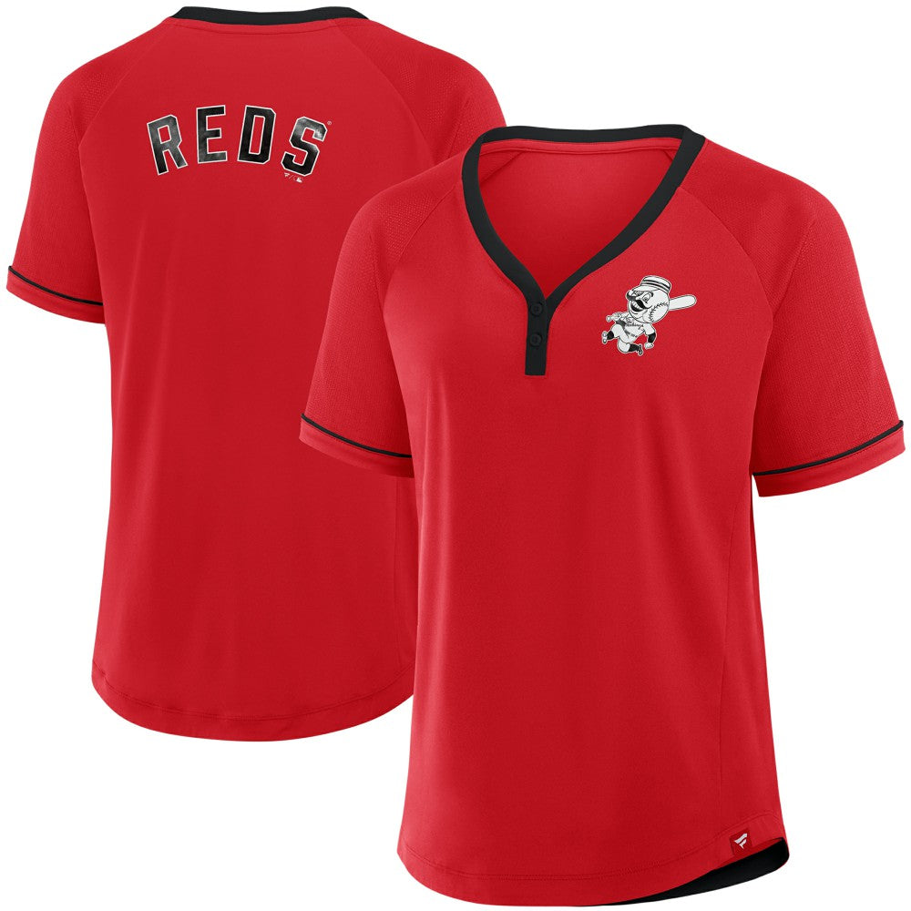 Cincinnati Reds Women's Cooperstown Collection League Diva Raglan V-Neck T-Shirt - Red