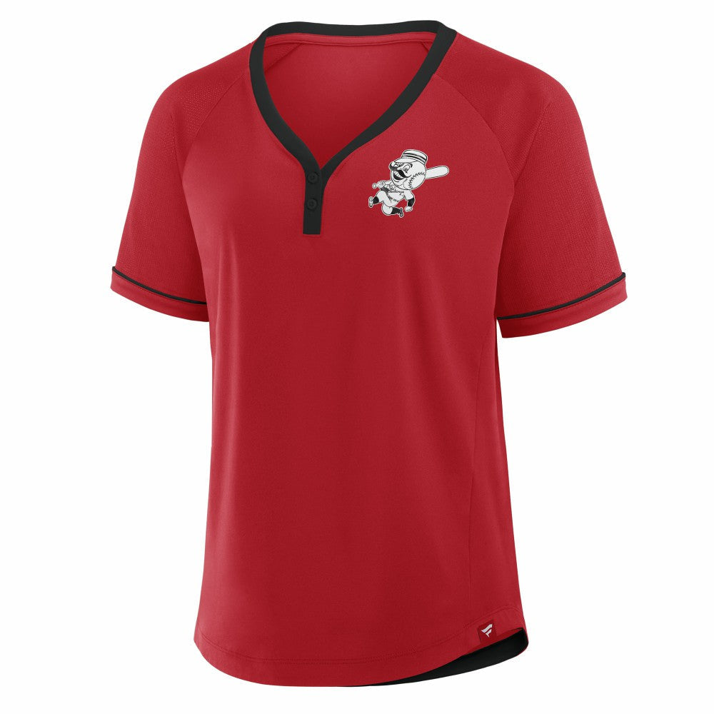 Cincinnati Reds Women's Cooperstown Collection League Diva Raglan V-Neck T-Shirt - Red