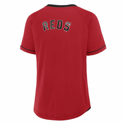 Cincinnati Reds Women's Cooperstown Collection League Diva Raglan V-Neck T-Shirt - Red