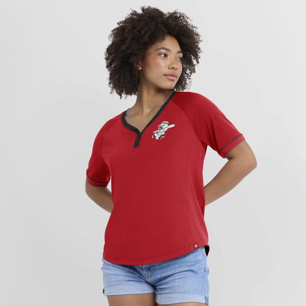 Cincinnati Reds Women's Cooperstown Collection League Diva Raglan V-Neck T-Shirt - Red