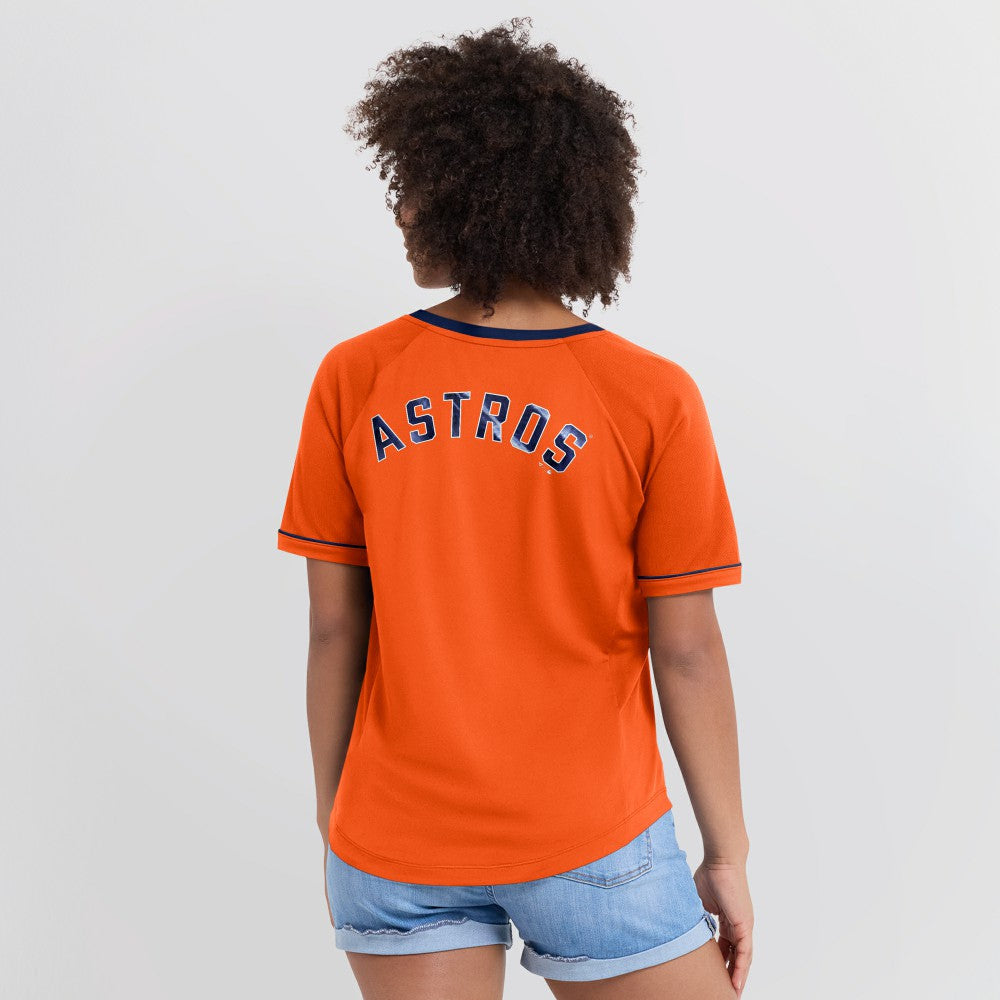 Houston Astros Women's Cooperstown Collection League Diva Raglan V-Neck T-Shirt - Orange