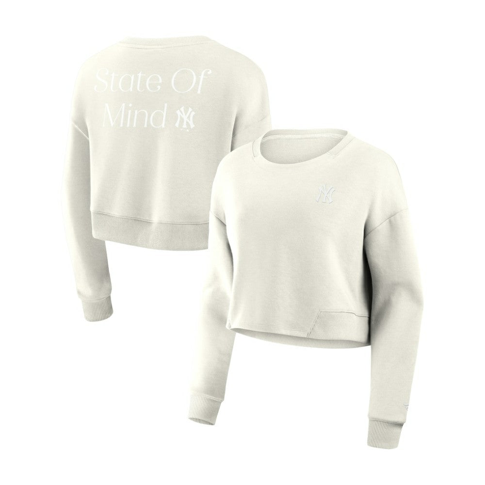 New York Yankees Women's Studio Cropped Pullover Sweatshirt - Cream
