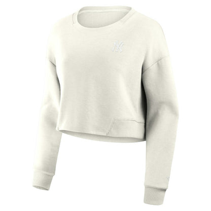 New York Yankees Women's Studio Cropped Pullover Sweatshirt - Cream