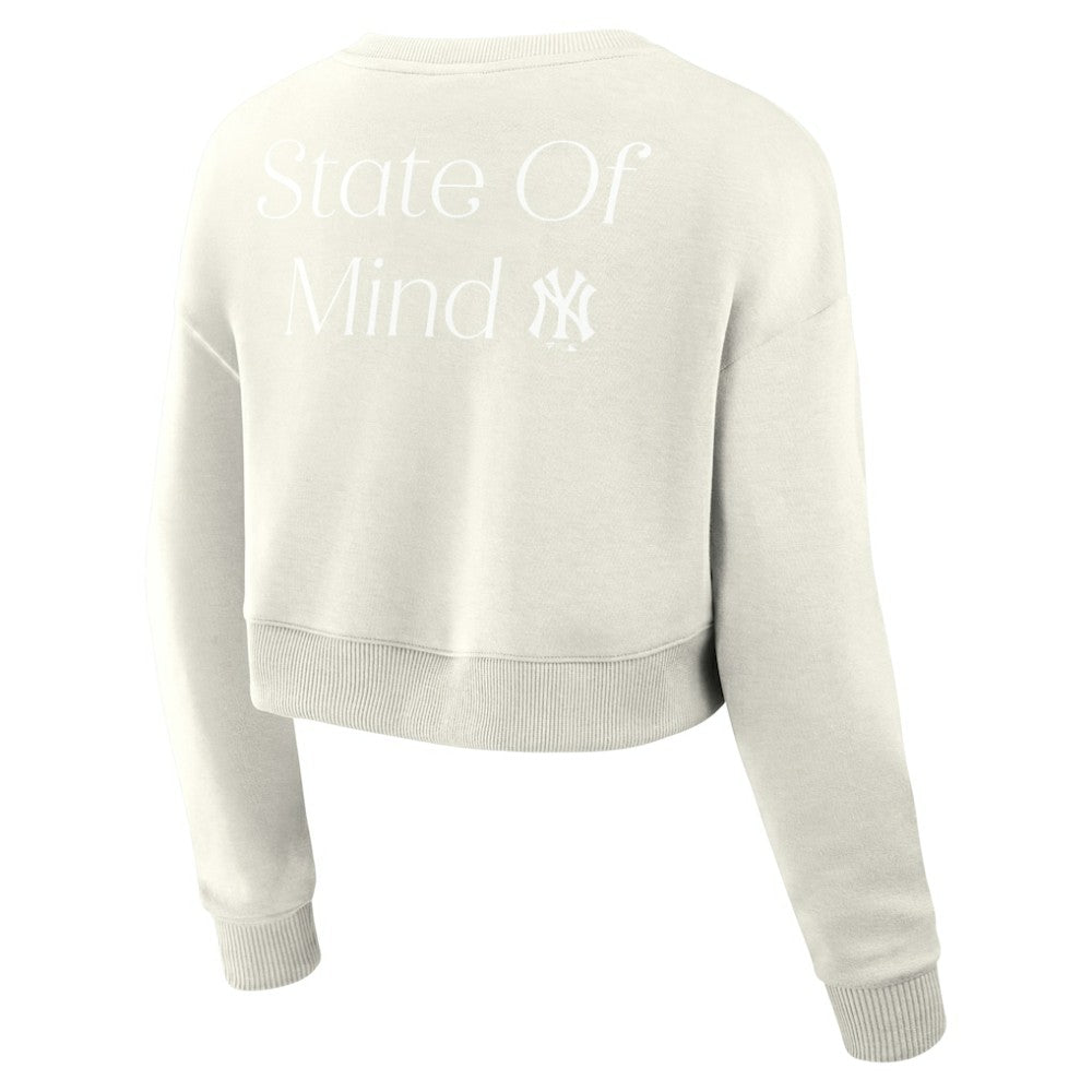 New York Yankees Women's Studio Cropped Pullover Sweatshirt - Cream