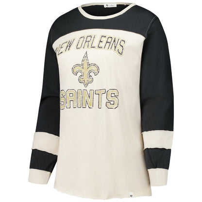 New Orleans Saints '47 Women's Plus Size Double Header Curve Toni Long Sleeve T-Shirt - Cream/Black discount