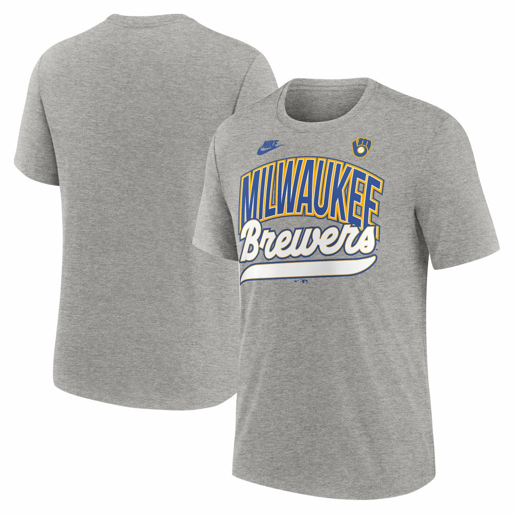 Milwaukee Brewers Cooperstown Collection Retro Tri-Blend T-Shirt - Heather Gray | Nike