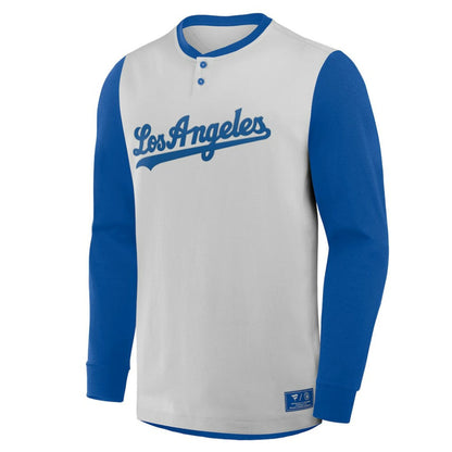 Los Angeles Dodgers Clubhouse Long Sleeve Henley Shirt - Gray/Royal