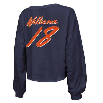Caleb Williams Chicago Bears Majestic Threads Women's Name & Number Off-Shoulder Script Cropped Long Sleeve Relaxed V-Neck T-Shirt - Navy outlet