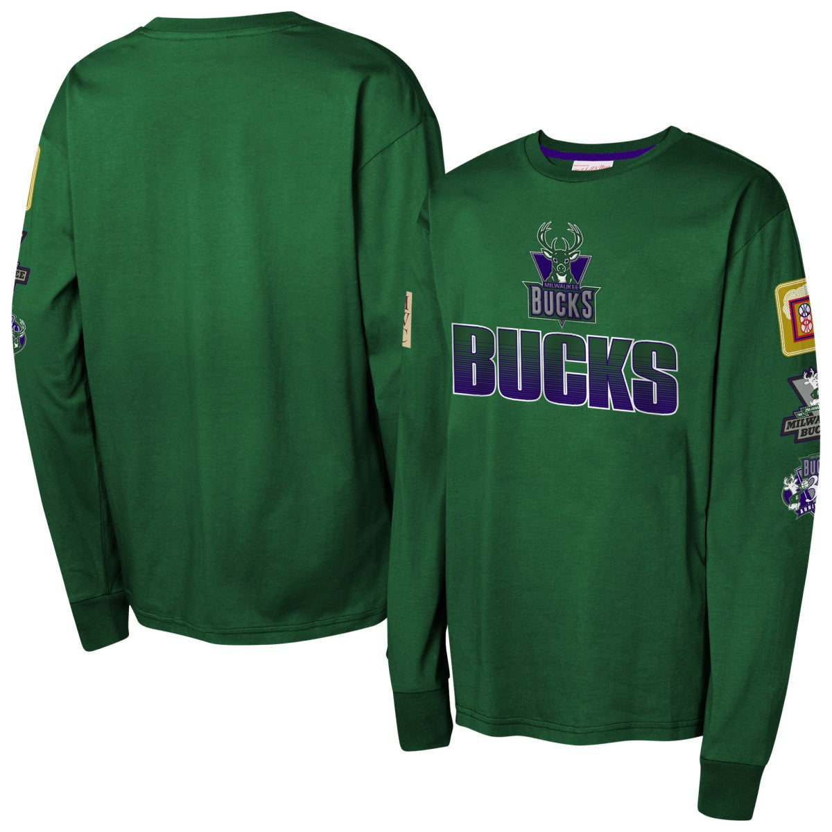 Milwaukee Bucks Youth Hardwood Classics All Over Long Sleeve T-Shirt - Hunter Green | Mitchell & Ness cheap