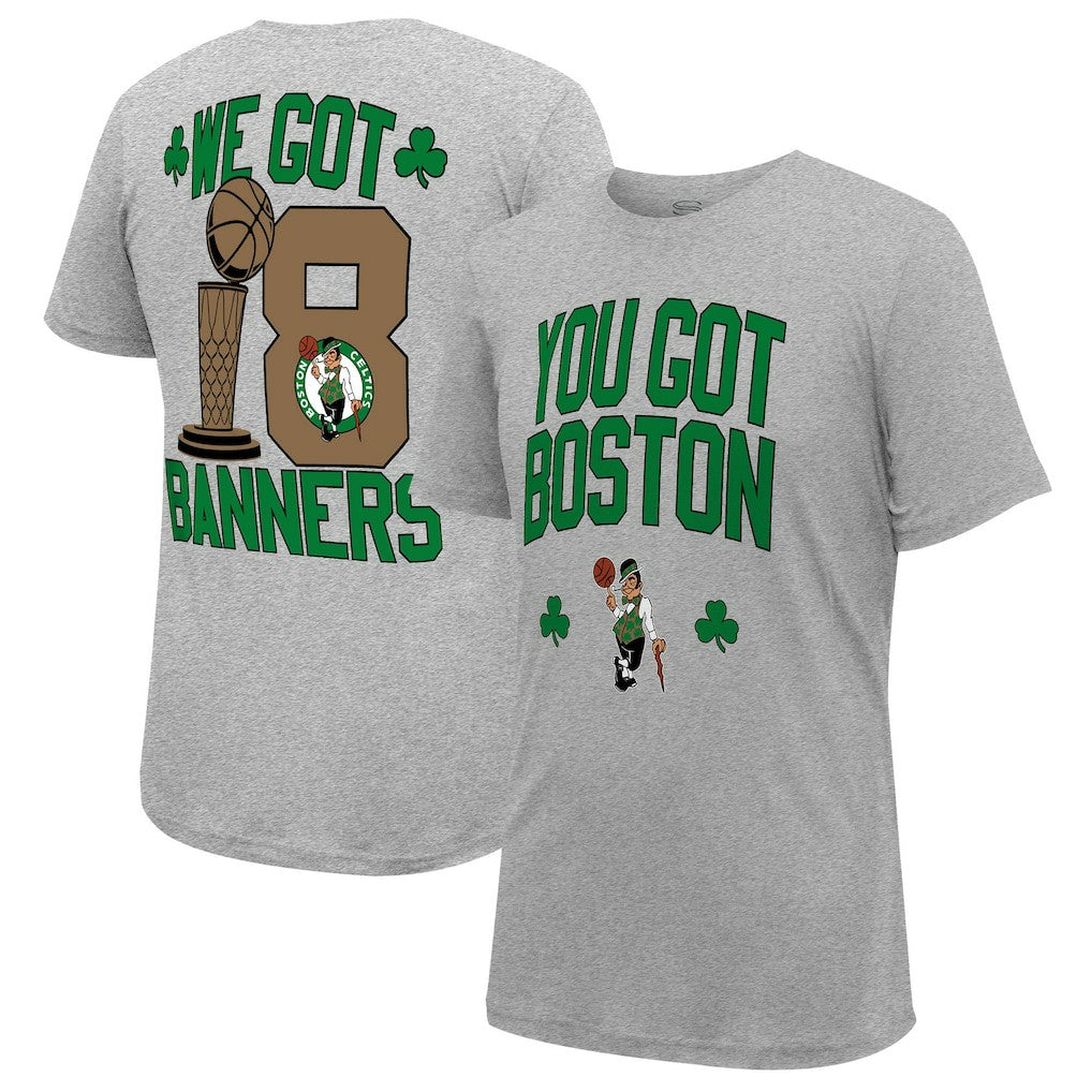 Boston Celtics Stadium Essentials 18-Time NBA Finals Champions We Got 18 Banners T-Shirt - Heather Gray on sale