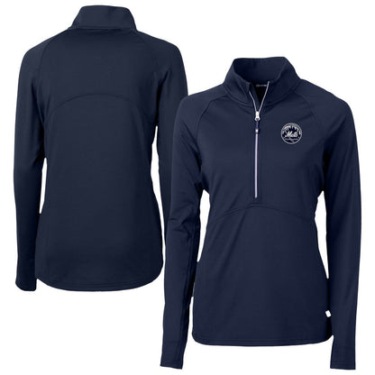 New York Mets Cutter & Buck Women's Adapt Eco Knit Stretch Recycled Half-Zip DryTec Top - Navy