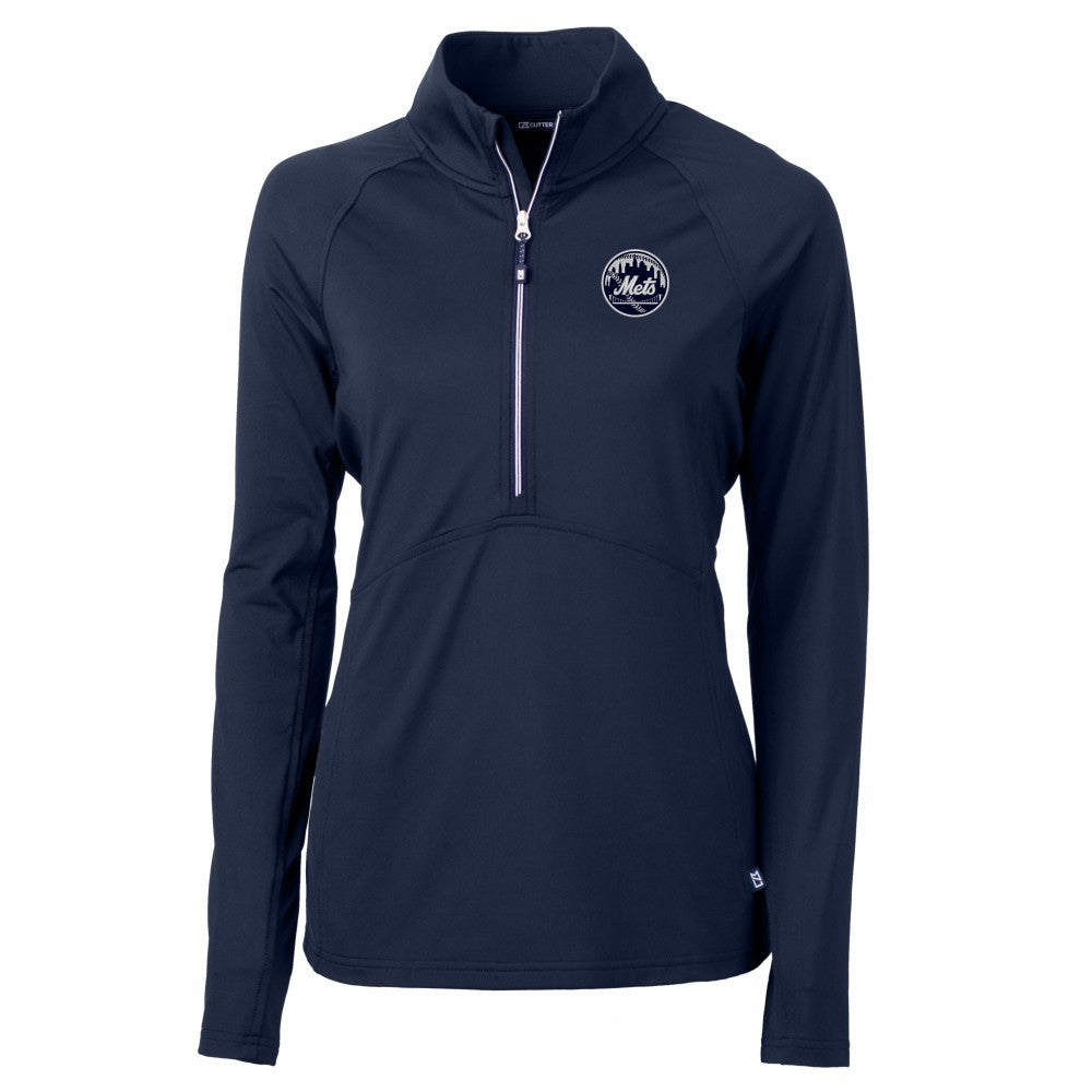 New York Mets Cutter & Buck Women's Adapt Eco Knit Stretch Recycled Half-Zip DryTec Top - Navy