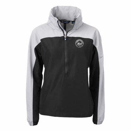 New York Mets Cutter & Buck Women's Charter Eco Recycled Half-Zip Anorak Jacket - Black/Gray