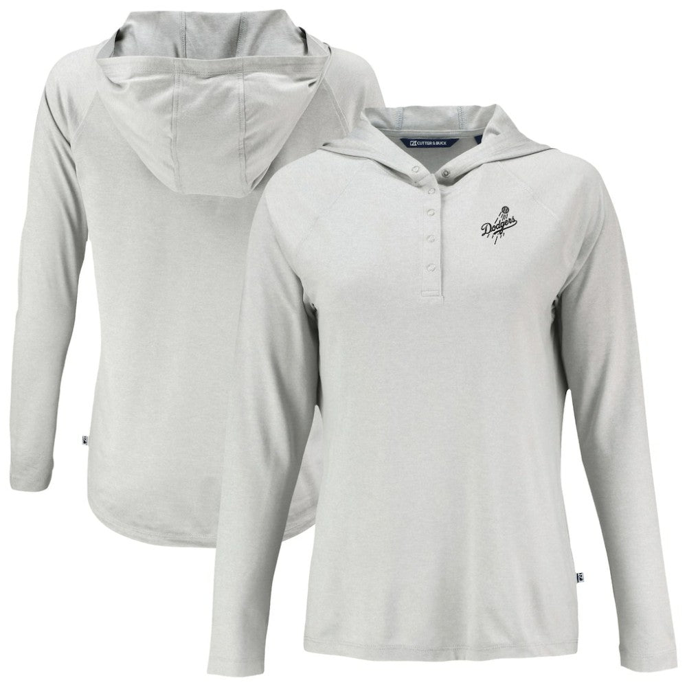 Los Angeles Dodgers Cutter & Buck Women's Coastline Epic Comfort Eco Recycled Raglan Long Sleeve Hoodie T-Shirt - Gray