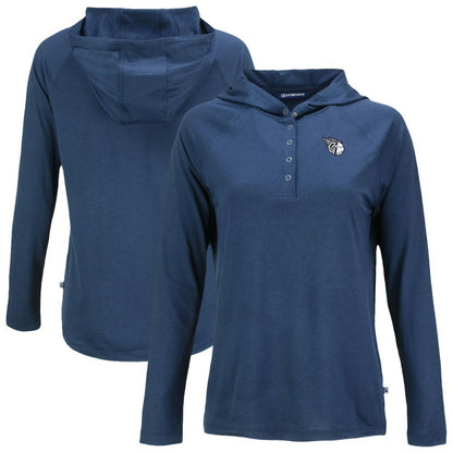 Cleveland Guardians Cutter & Buck Women's Coastline Epic Comfort Eco Recycled Raglan Long Sleeve Hoodie T-Shirt - Navy