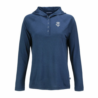 Minnesota Twins Cutter & Buck Women's Coastline Epic Comfort Eco Recycled Raglan Long Sleeve Hoodie T-Shirt - Navy