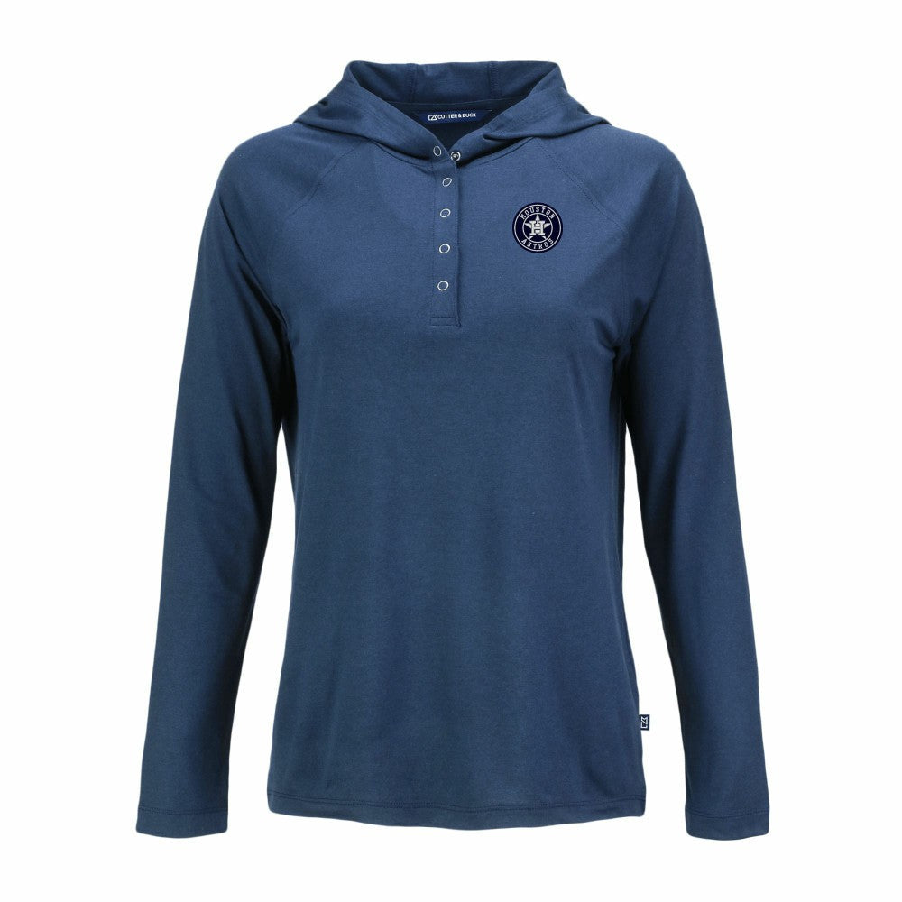 Houston Astros Cutter & Buck Women's Coastline Epic Comfort Eco Recycled Raglan Long Sleeve Hoodie T-Shirt - Navy