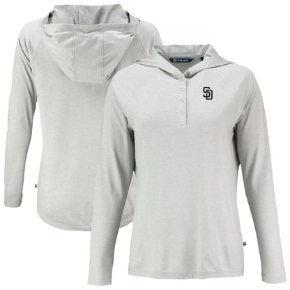 San Diego Padres Cutter & Buck Women's Coastline Epic Comfort Eco Recycled Raglan Long Sleeve Hoodie T-Shirt - Gray