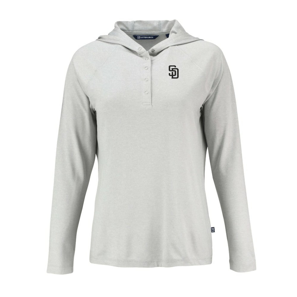 San Diego Padres Cutter & Buck Women's Coastline Epic Comfort Eco Recycled Raglan Long Sleeve Hoodie T-Shirt - Gray