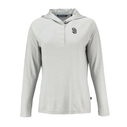 San Diego Padres Cutter & Buck Women's Coastline Epic Comfort Eco Recycled Raglan Long Sleeve Hoodie T-Shirt - Gray