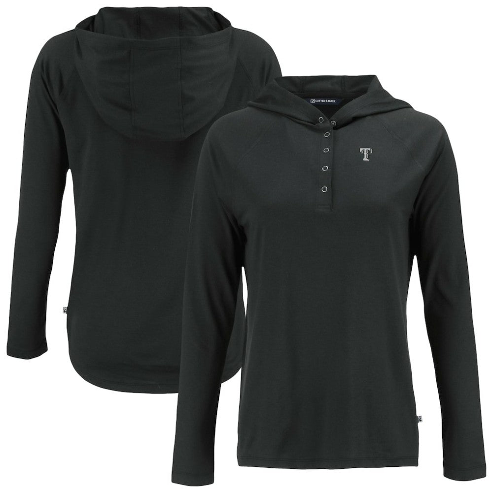 Texas Rangers Cutter & Buck Women's Coastline Epic Comfort Eco Recycled Raglan Long Sleeve Hoodie T-Shirt - Black