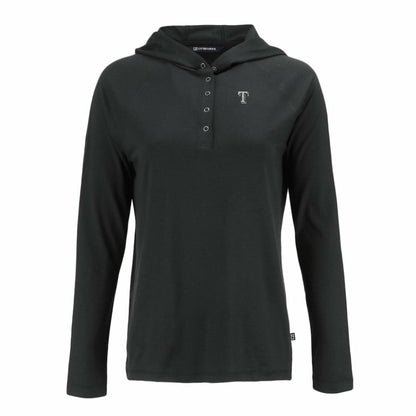 Texas Rangers Cutter & Buck Women's Coastline Epic Comfort Eco Recycled Raglan Long Sleeve Hoodie T-Shirt - Black