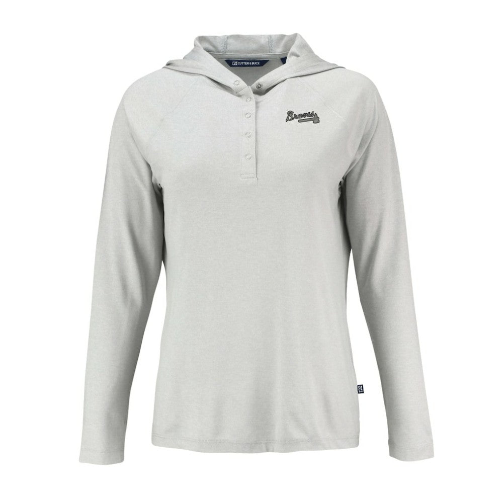 Atlanta Braves Cutter & Buck Women's Coastline Epic Comfort Eco Recycled Raglan Long Sleeve Hoodie T-Shirt - Gray