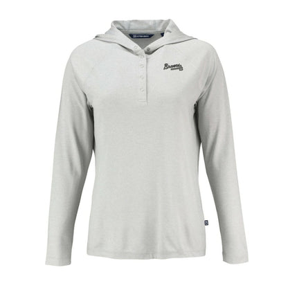 Atlanta Braves Cutter & Buck Women's Coastline Epic Comfort Eco Recycled Raglan Long Sleeve Hoodie T-Shirt - Gray
