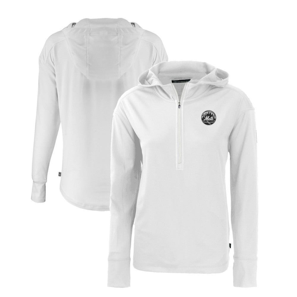 New York Mets Cutter & Buck Women's Daybreak Eco Recycled Half-Zip Hoodie - White