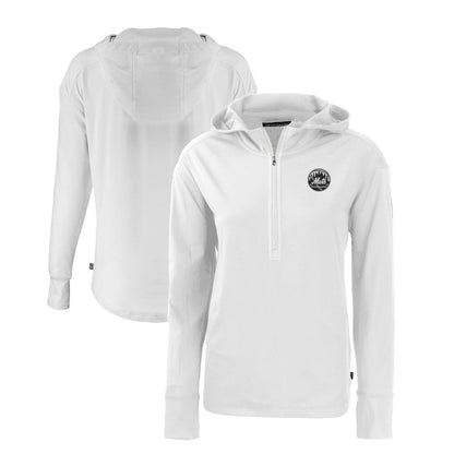 New York Mets Cutter & Buck Women's Daybreak Eco Recycled Half-Zip Hoodie - White