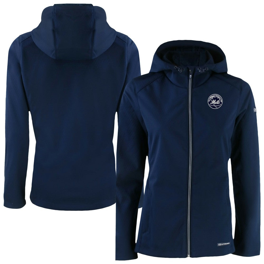 New York Mets Cutter & Buck Women's Evoke Eco Softshell Recycled Full-Zip Hoodie Jacket - Navy