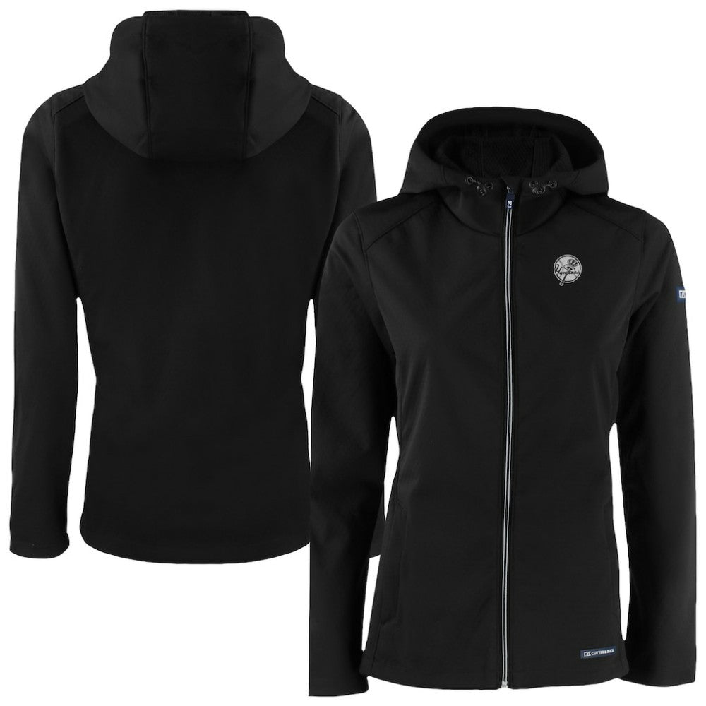 New York Yankees Cutter & Buck Women's Evoke Eco Softshell Recycled Full-Zip Hoodie Jacket - Black