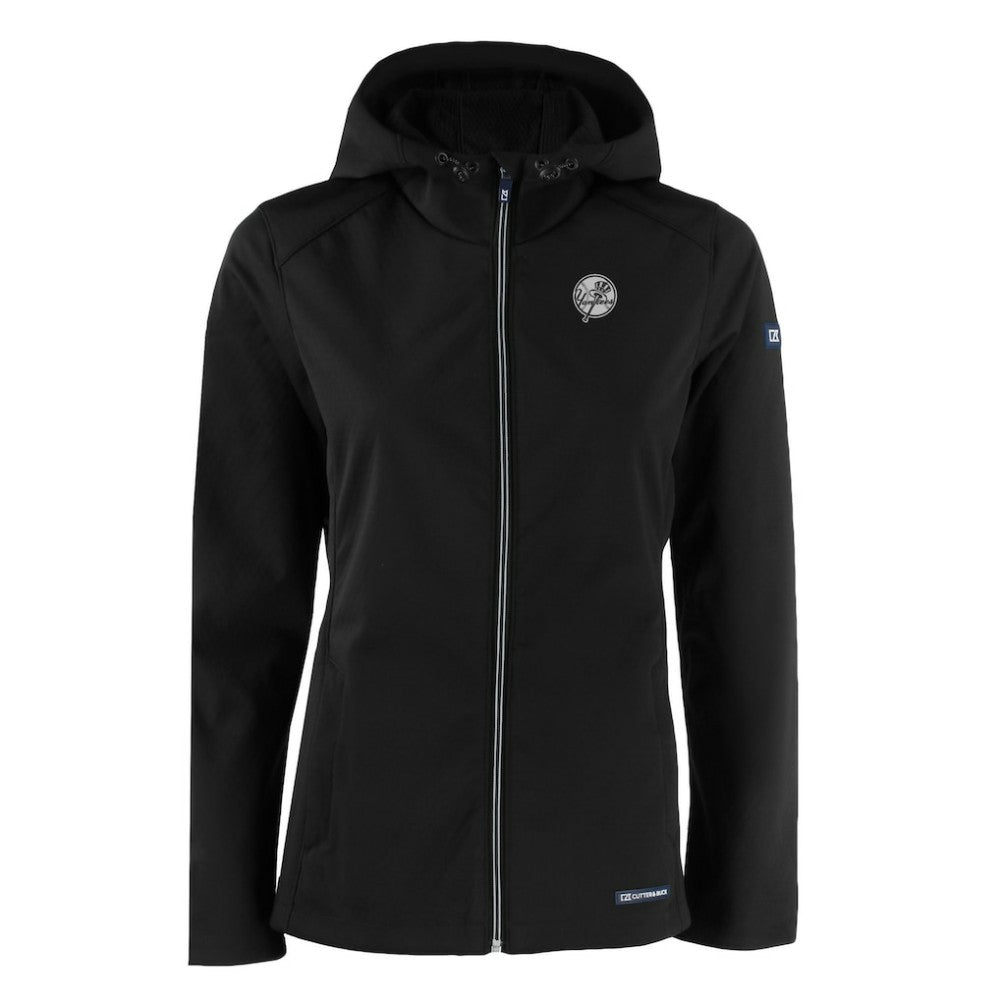 New York Yankees Cutter & Buck Women's Evoke Eco Softshell Recycled Full-Zip Hoodie Jacket - Black
