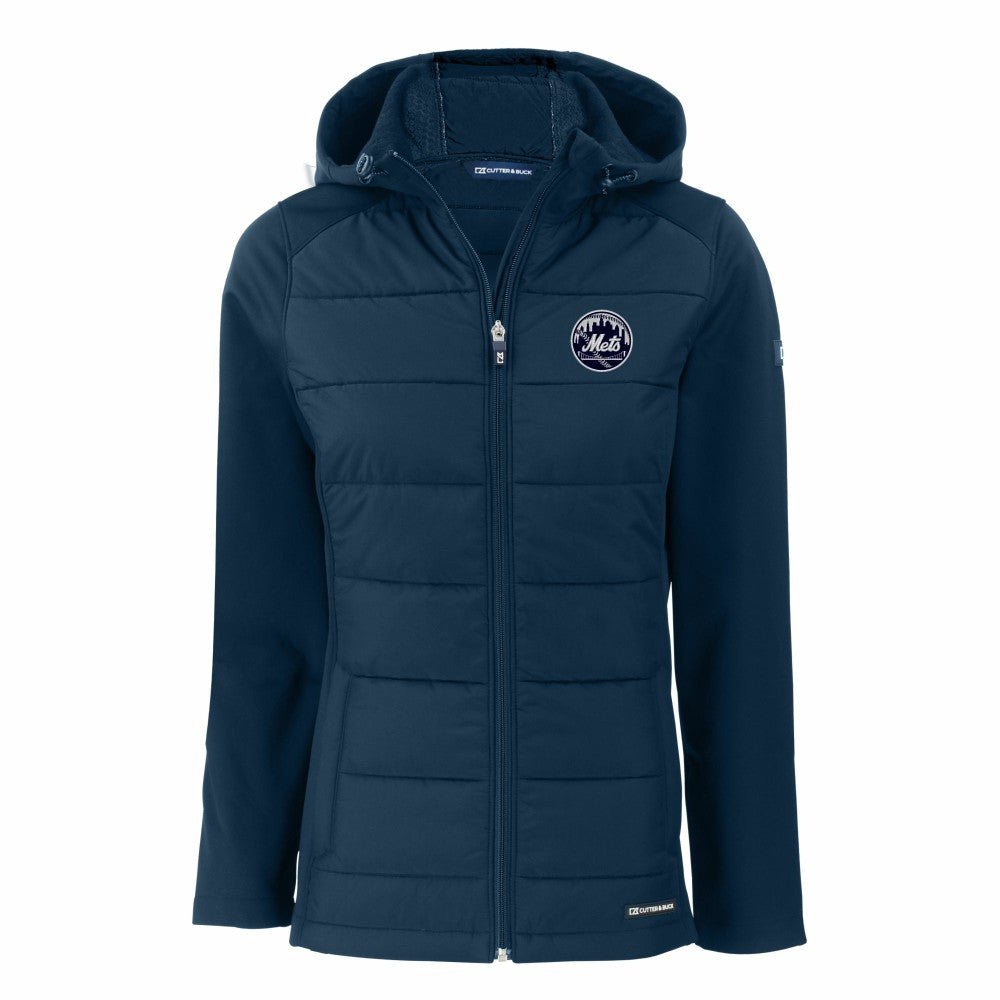 New York Mets Cutter & Buck Women's Evoke Hybrid Eco Softshell Recycled Full-Zip Hooded Jacket - Navy