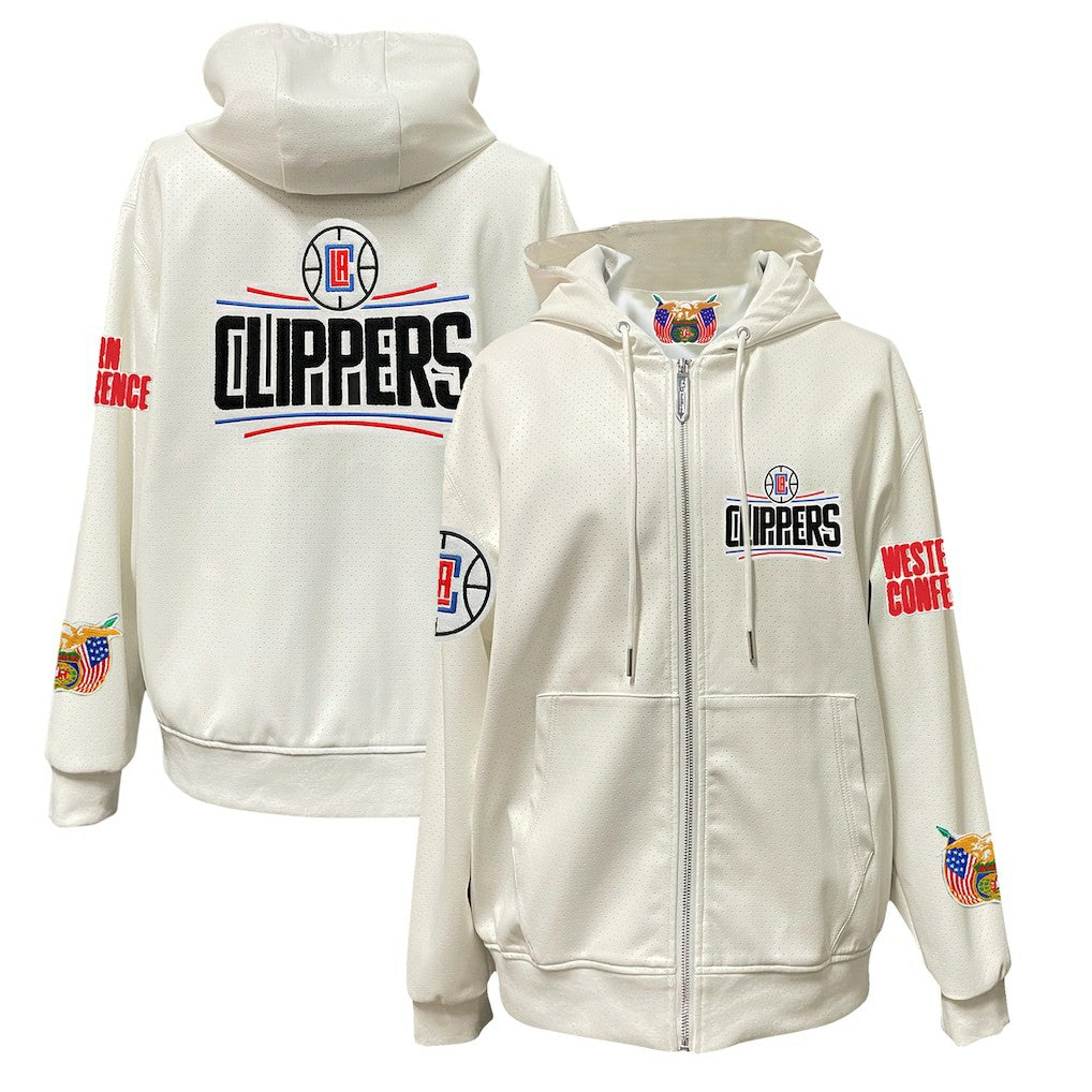 LA Clippers Jeff Hamilton Vegan Leather Full-Zip Hoodie - White on sale