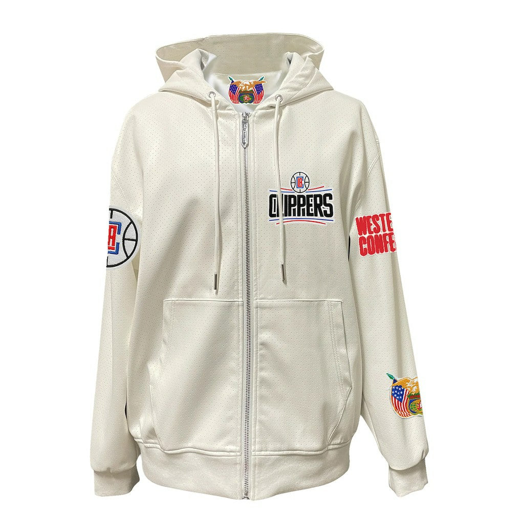 LA Clippers Jeff Hamilton Vegan Leather Full-Zip Hoodie - White on sale